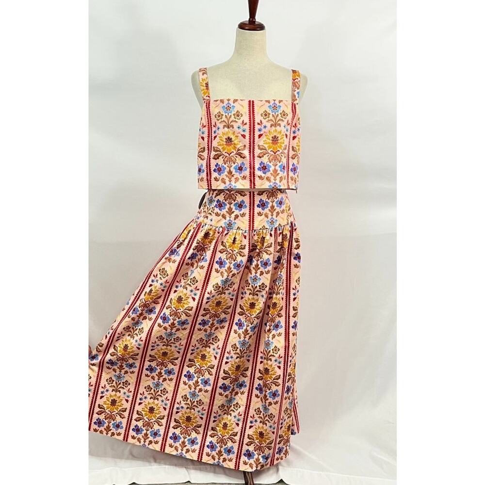 HILL HOUSE Sz XL 2pc Kate Midi Skirt Clara Crop Top Set Floral Block Stripe NWT - Picture 4 of 13
